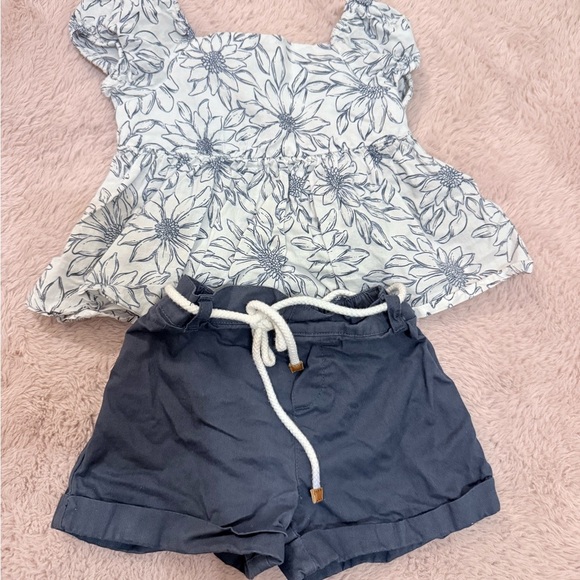 Floral Top and Blue Shorts Set - Picture 1 of 3